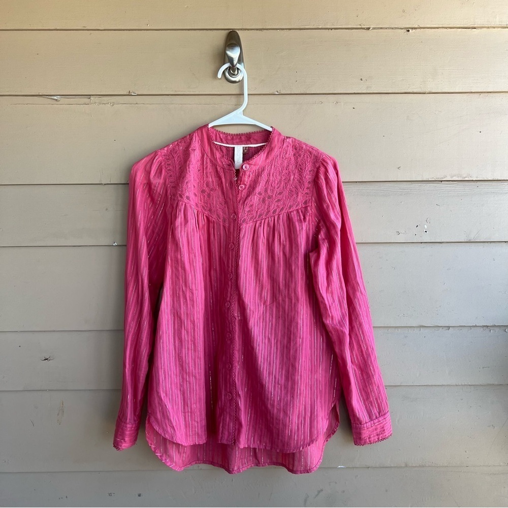 PILCRO ANTHROPOLOGIE The Victoria Lace Button Down in Pink Size 0 Boho Beach - Picture 2 of 11